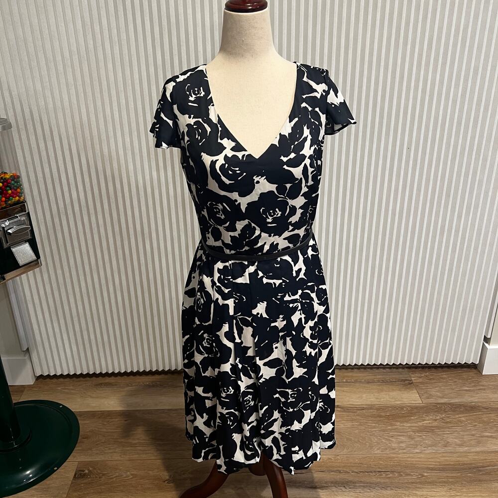 JONES NEW YORK Women's V-Neck Belted Midi Dress Size 4